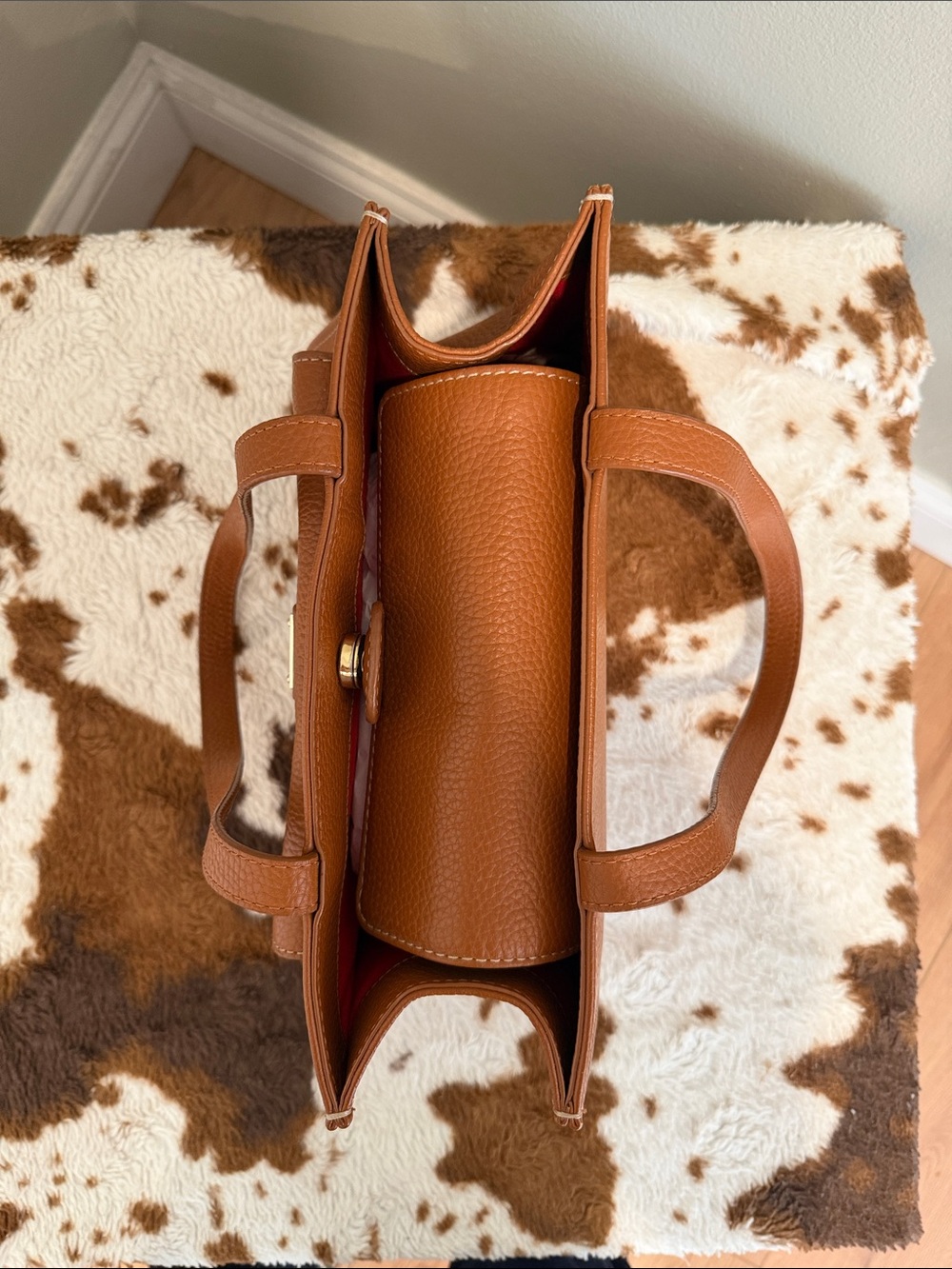 Dooney & Bourke Janine Front Pocket Satchel Tote/ Natural, Cognac/ Like New - Picture 7 of 16